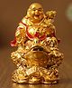 eCraftIndia Golden Polyresin Feng Shui Laughing Buddha Statue Sitting on Frog