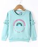 Smarty Girls Fleece Knitted Full Sleeves Sweatshirt With Text Print & Sequined Embroidery - Aqua Blue