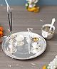eCraftIndia Silver Pooja Thali Set with Diya, Ghanti, Kalash, Spoon, Agarbatti Stand, Bowl