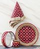 eCraftIndia 4 Pcs Red Self Design Karwa Chauth Pooja Thali Set- Pink