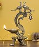 eCraftIndia Antique Finish Decorative Handcrafted Brass Peacock Couple Diya with Bell and Stand