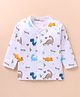Doreme Interlock Knit Full Sleeves Dino Printed Front Open Vest - White