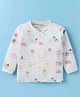 Doreme Interlock Knit Full Sleeves Nature Printed Front Open Vest - White
