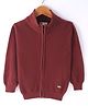 Smarty Boys 100% Cotton Flatknit Full Sleeves High Neck Front Open Sweater with Solid Colour - Wine