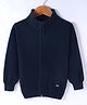 Smarty Boys 100% Cotton Flatknit Full Sleeves High Neck Front Open Sweater with Solid Colour - Navy Blue