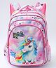 Play Nation Unicorn theme School Backpack|1 Main Compartment, 2 Front Pockets, 2 side Bottle Pockets|Nylon Fabric|Long lasting and Durable| Comfortable back cushioning | For School, Travel and Outdoors|Pink- 15.5 inches (Print May vary)