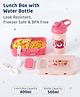 ZOE Freezer And Leak Proof Lunch Box Set With Water Bottle Bear Print|BPA Free|Leak Resistant|Freezer Safe|Removable Section compartment,1 Dip container,1 Spoon,1 fork and water bottle|800ml+500ml|Perfect for School Kids & Outdoors|Pink