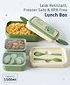 ZOE Leak Proof And Freezer Safe Dino Print Lunch Box|BPA Free|Leak Resistant|Freezer Safe|Double Layer 1 Compartment,2 Containers,1 Spoon & 1 Fork|1500ML|Perfect for School Kids & Outdoors|Green