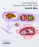 ZOE Freezer & Leak Proof Lunch Box 1100ML with Unicorn Print|BPA Free|Leak Resistant|Freezer Safe|Double Layer 3 compartments,1 Container,1 Spoon and 1 Fork|Perfect for School Kids & Outdoors|Pink