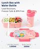 ZOE Leak Proof & Freezer Safe Lunch Box with Water Bottle Unicorn Print|BPA Free|Leak Resistant|Freezer Safe|Removable Section 3 compartments,1 Spoon and 1 Water bottle|1300ml+500ml|Perfect for School Kids & Outdoors|Pink