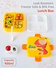Leak Proof & Freezer Safe Lunch Box Dino Print|BPA Free|Leak Resistant|Freezer Safe|Double Layer 3 compartments, 1 Spoon & 1 Dip container|900ML|Perfect for School Kids & Outdoors|Yellow