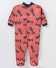 Kidi Wav Cotton Knit Full Sleeves Typography Printed Sleepsuit - Rust