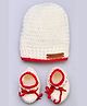The Original Knit Colour Blocked Crotchet Cap With Coordinating Booties Set - Off White & Red-  Diameter 40 Cms