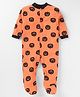Kidi Wav Cotton Knit Full Sleeves Pumpkins Printed Sleepsuit - Orange
