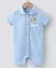 Mark & Mia Half Sleeves Solid Colour Collared Front Open Romper with Crocodile Patch - Light Blue