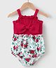 Mark & Mia Sleeveless Party Onesie with Floral Print & Bow Applique - Red