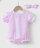 Mark & Mia Half Sleeves Checkered Onesie with Headband & Lace Detailing - Pink
