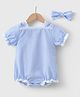 Mark & Mia Half Sleeves Checkered Onesie with Headband & Lace Detailing - Light Blue