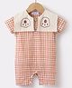 Mark & Mia Half Sleeves Checkered Romper with Paw Print - Rust Orange