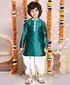 MUD KID Full Sleeves Ethnic Embroidered Kurta With Dhoti Set - Green