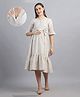 Moms Maternity Khadi Cotton Three Fourth Sleeves Checked Maternity Dress With Front Button Open Nursing Access - Off White