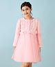 Stylo Bug Full Sleeves Fur Detailed Flared Dress - Pink