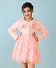 Stylo Bug Full Sleeves Fur Detailed & Sequins Embellished Dress - Orange