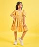 Stylo Bug Half Bell Sleeves Abstract Printed & Lace Embellished Tiered Dress - Yellow