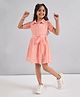 Stylo Bug Half Sleeves Swiss Dots Embroidered Dress With Belt - Peach