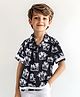 Primo Gino Rayon Woven Half Sleeves Oversized Drop Shoulder Tropical Print Shirt - Black