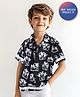 Primo Gino Rayon Woven Half Sleeves Oversized Drop Shoulder Tropical Print Shirt - Black