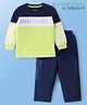Babyoye 100% Cotton Knit Full Sleeves T-Shirt & Lounge Pants With Stripes & Text Print - Light Green & Navy