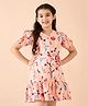 Stylo Bug Half Puffed Sleeves Floral Printed Dress With Belt - Peach