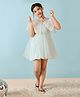 Stylo Bug Solid Dress With Half Sleeves Floral Shaped Sequins Embellished Cape - Blue