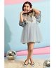 Stylo Bug Solid Dress With Half Sleeves Floral Foil Printed Cape - Grey