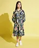 Stylo Bug Rayon Three Fourth Sleeves Floral Printed Shirt Dress - Black