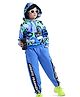Ollington St. 100% Cotton Knit Full Sleeves Hooded Sweatshirt & Joggers Set with Text Print - Blue & Green