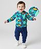 Babyhug Terry Knit Full Sleeves Hooded Sweatjacket & Pant Set with Tropical Print - Navy Blue