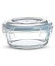 Bergner Borosilicate Glass Side Lock Storage Round Container with Lid - 400ml, Clear (Ice Blue Gasket)