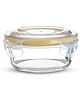 Bergner Borosilicate Glass Side Lock Storage Round Container with Lid - 400ml, Clear (Yellow Gasket)
