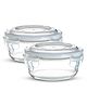 Bergner Borosilicate Glass Side Lock Storage Round Container with Lid - 400ml, Clear, White Gasket (Set of 2)