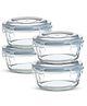 Bergner Borosilicate Glass Side Lock Storage Round Container with Lid - 400ml, Clear, White Gasket (Set of 4)