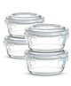Bergner Borosilicate Glass Side Lock Storage Round Container with Lid - 400ml, Clear, White Gasket (Set of 4)