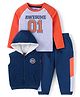 Babyhug Terry Knit  Sleeveless Front Open Hooded  Sweatjacket & Lounge Pant Set with Full Raglan Sleeves Text Printed T-Shirt - White Navy & Orange