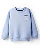 Doreme Fleece Knit Full Drop Shoulder Sleeves Sweatshirt with Text Print - Light Blue