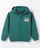 Doreme Fleece Knit Full Sleeves Hooded Sweatjacket Text Print - Mint Green