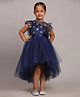 Toy Balloon Kids Net Flutter Sleeves Shimmer Star Detailed High Low Dress - Navy Blue