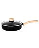 Bergner Bellini Plus Aura Non Stick Deep Frypan with Lid 20 cm, 1.8 L, Sturdy Rivertless Construction with Soft touch Wooden Finish Handle, Induction Bottom