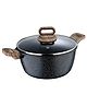 Bergner Ultimate ILag Marble Non-Stick Casserole with Glass Lid, 24 cm, 3.8 Litres,Induction Base, Wooden Soft Touch Handle, Thickness 4.5mm (Grey)
