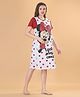 Bella Mama Disney Cotton Knit Half Sleeves Nighty With Minnie Mouse Graphics - White & Red